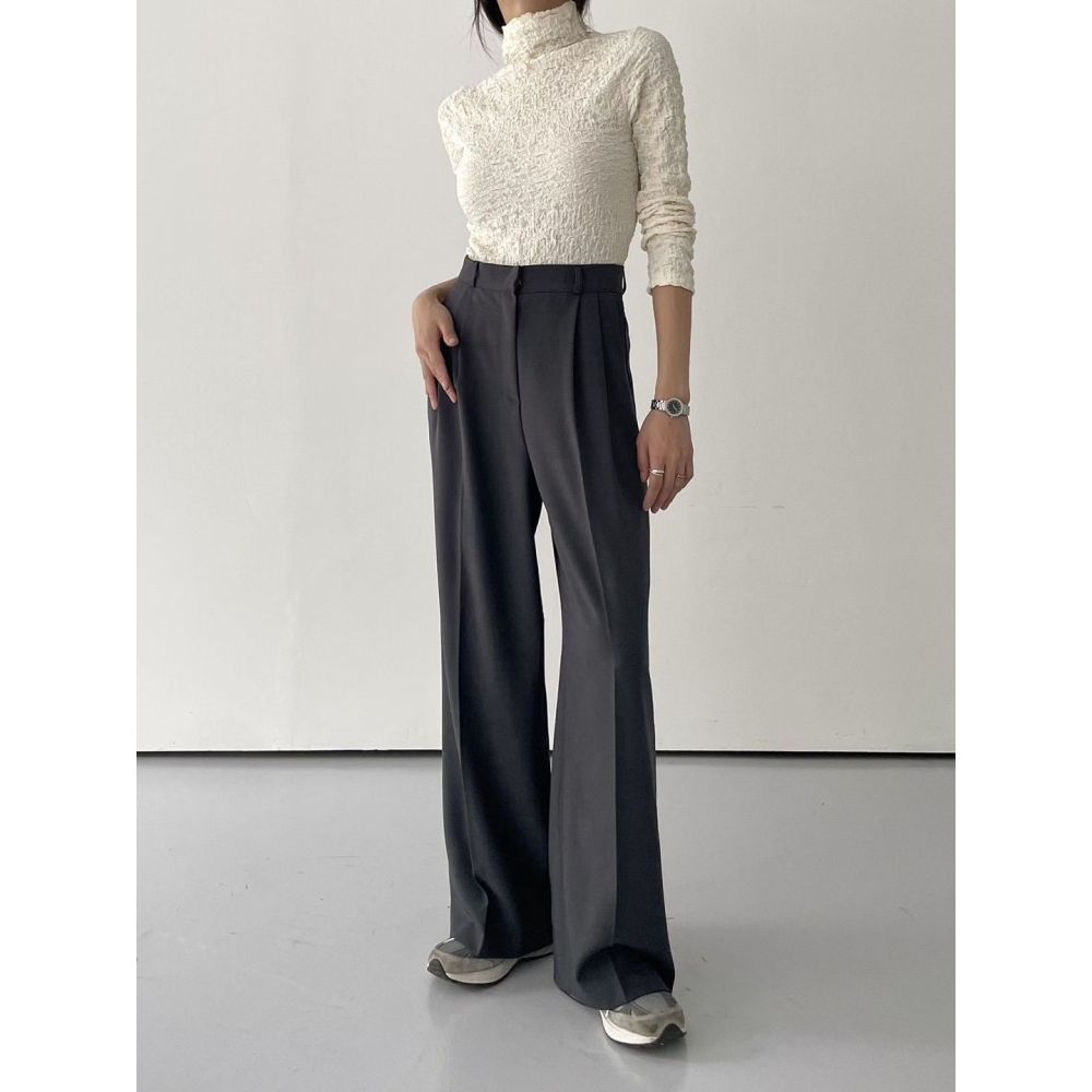 【韓網熱銷1萬件】ᴠɴ｜正韓🇰🇷 - 氣質垂墜感✓ 韓國女裝｜高腰直筒雙褶寬鬆西裝褲 西褲-細節圖2