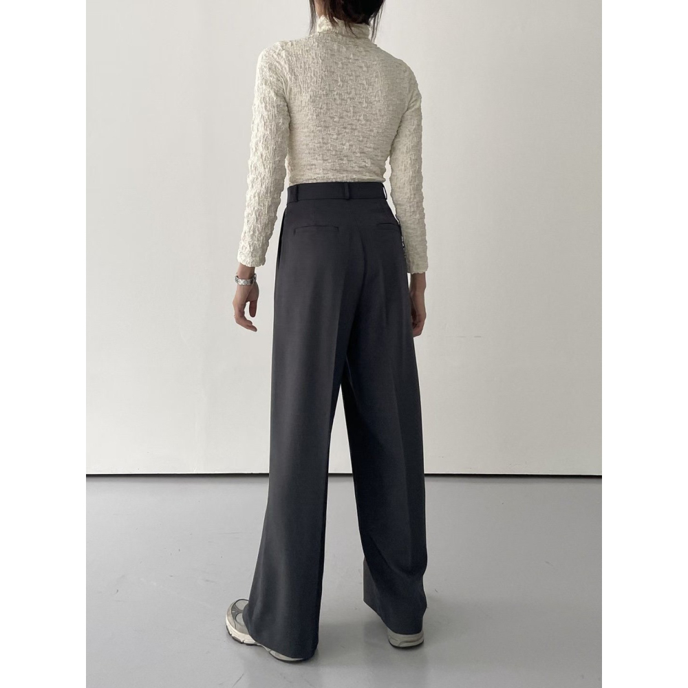 【韓網熱銷1萬件】ᴠɴ｜正韓🇰🇷 - 氣質垂墜感✓ 韓國女裝｜高腰直筒雙褶寬鬆西裝褲 西褲-細節圖4