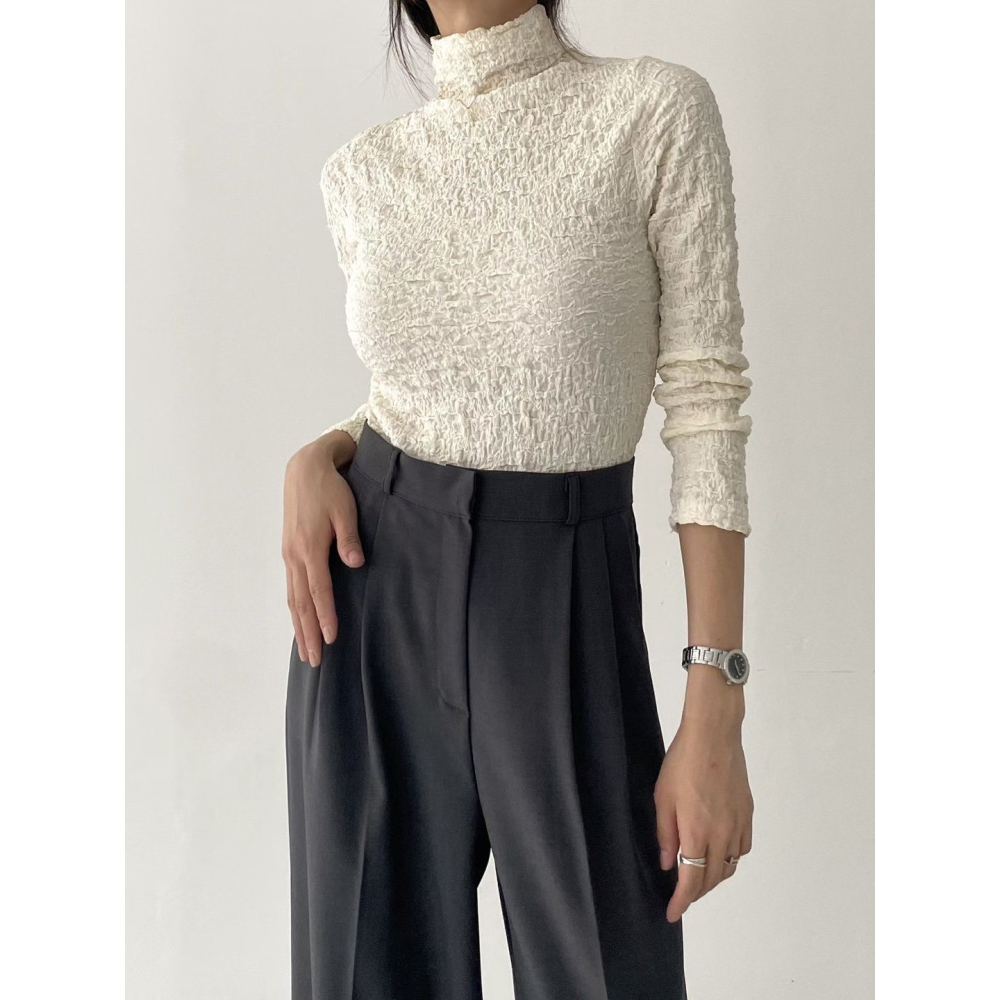 【韓網熱銷1萬件】ᴠɴ｜正韓🇰🇷 - 氣質垂墜感✓ 韓國女裝｜高腰直筒雙褶寬鬆西裝褲 西褲-細節圖7