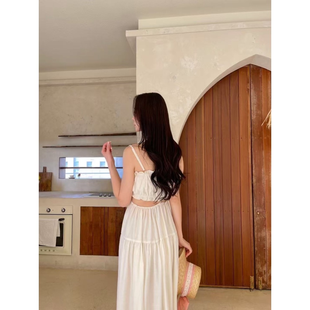 現貨 24H 【韓國超熱銷】極美長洋裝 韓國洋裝♕．𝓥𝓝｜正韓🇰🇷 - 韓國女裝｜La Fez 細肩帶長洋裝 韓國洋裝-細節圖2