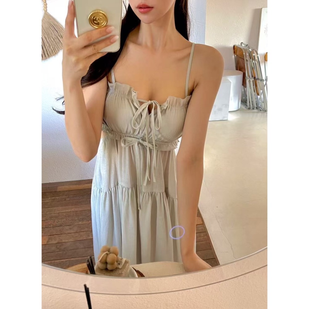 現貨 24H 【韓國超熱銷】極美長洋裝 韓國洋裝♕．𝓥𝓝｜正韓🇰🇷 - 韓國女裝｜La Fez 細肩帶長洋裝 韓國洋裝-細節圖5