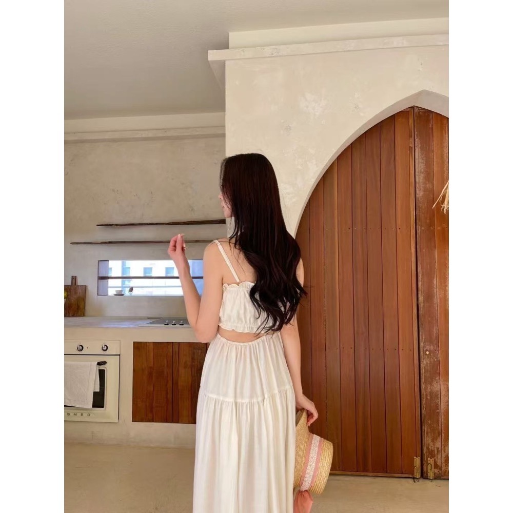 現貨 24H 【韓國超熱銷】極美長洋裝 韓國洋裝♕．𝓥𝓝｜正韓🇰🇷 - 韓國女裝｜La Fez 細肩帶長洋裝 韓國洋裝-細節圖2