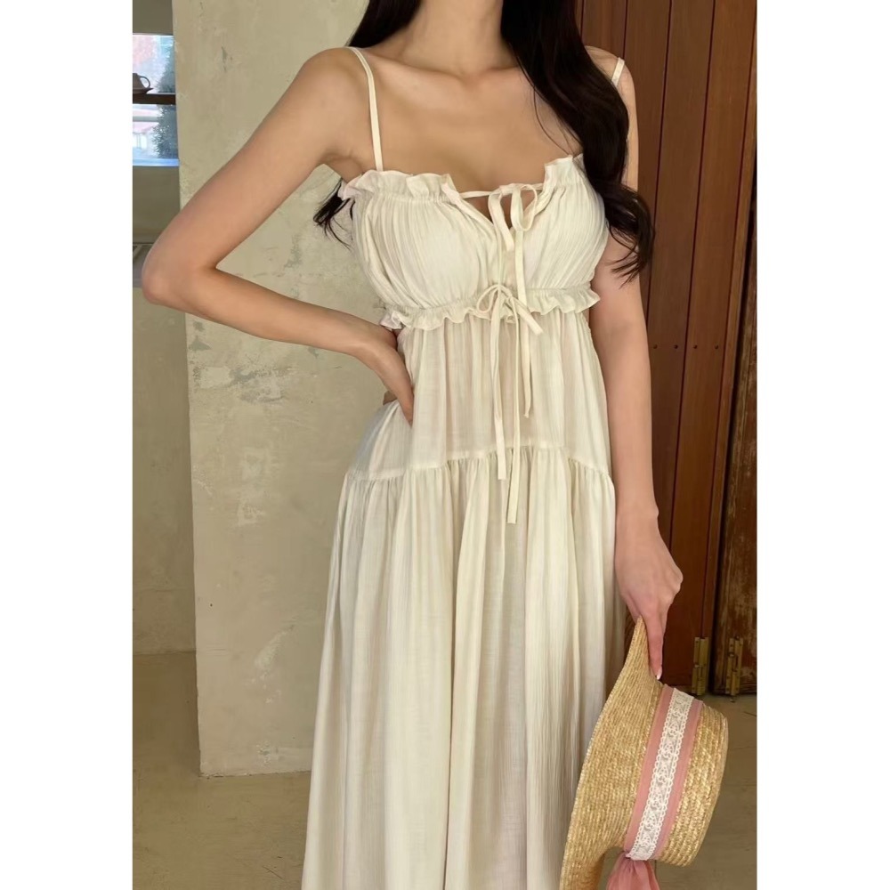 現貨 24H 【韓國超熱銷】極美長洋裝 韓國洋裝♕．𝓥𝓝｜正韓🇰🇷 - 韓國女裝｜La Fez 細肩帶長洋裝 韓國洋裝-細節圖4