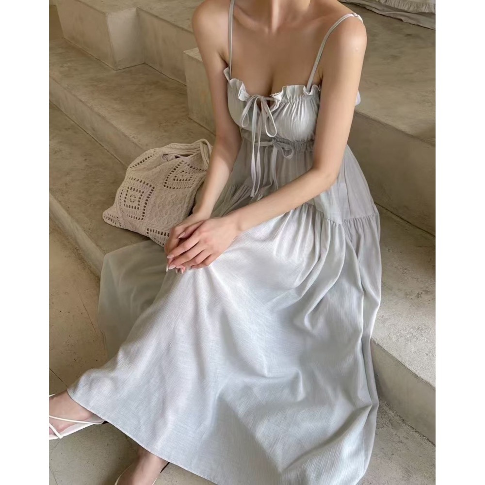 現貨 24H 【韓國超熱銷】極美長洋裝 韓國洋裝♕．𝓥𝓝｜正韓🇰🇷 - 韓國女裝｜La Fez 細肩帶長洋裝 韓國洋裝-細節圖7