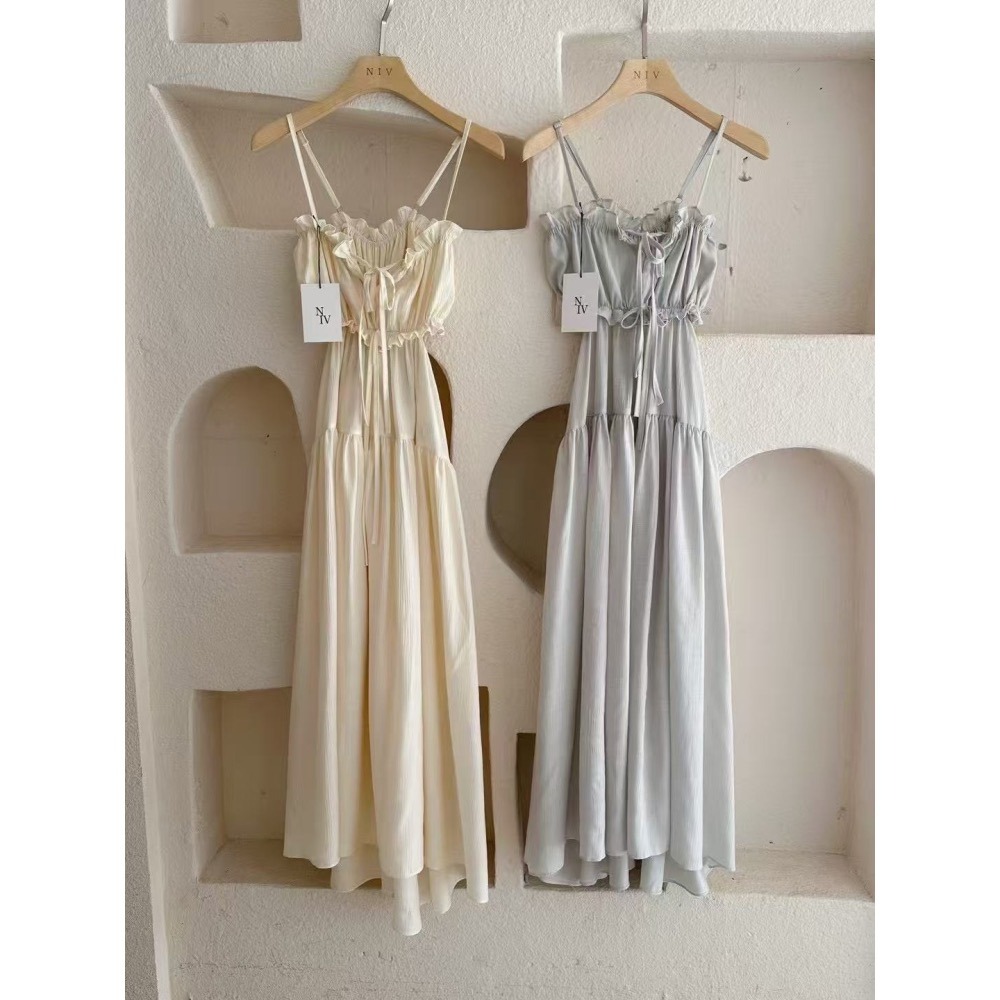 現貨 24H 【韓國超熱銷】極美長洋裝 韓國洋裝♕．𝓥𝓝｜正韓🇰🇷 - 韓國女裝｜La Fez 細肩帶長洋裝 韓國洋裝-細節圖8