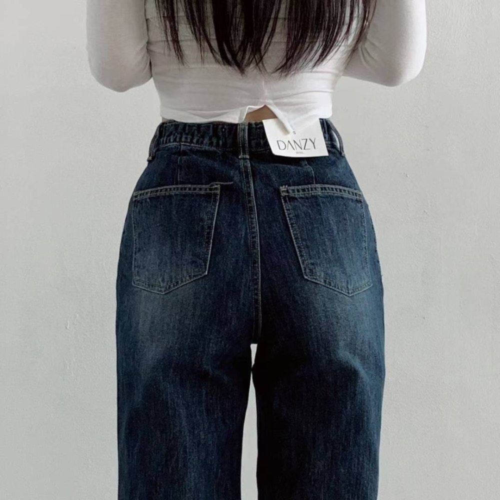 VENUSY｜正韓🇰🇷 - 純棉舒適親膚☀ 韓國女裝｜純棉高腰寬管牛仔褲 韓國牛仔褲-細節圖10