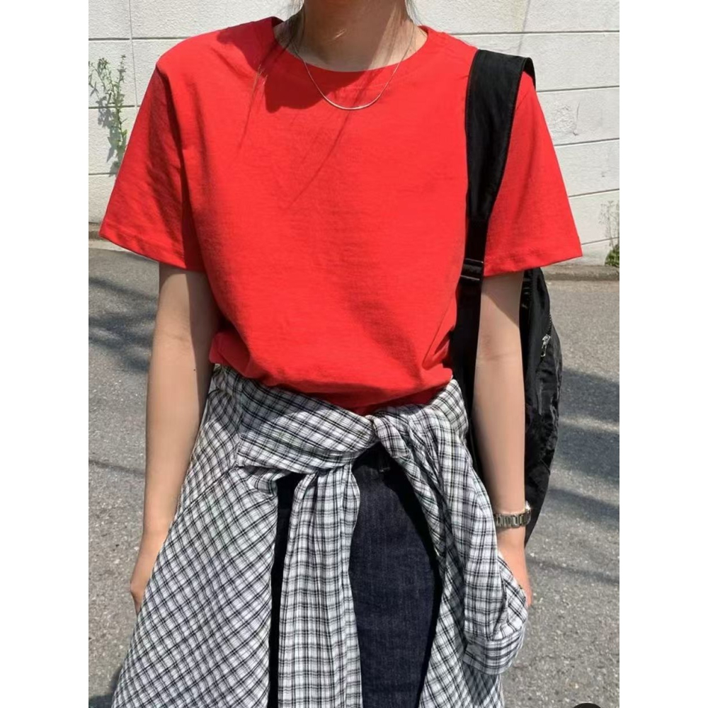 [現貨 24H] VENUSY｜正韓🇰🇷 - 純棉透氣舒適☀ 韓國女裝｜純棉正肩純色T恤 韓國T恤-細節圖3