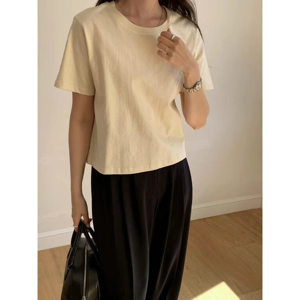 [現貨 24H] VENUSY｜正韓🇰🇷 - 純棉透氣舒適☀ 韓國女裝｜純棉正肩純色T恤 韓國T恤-細節圖6