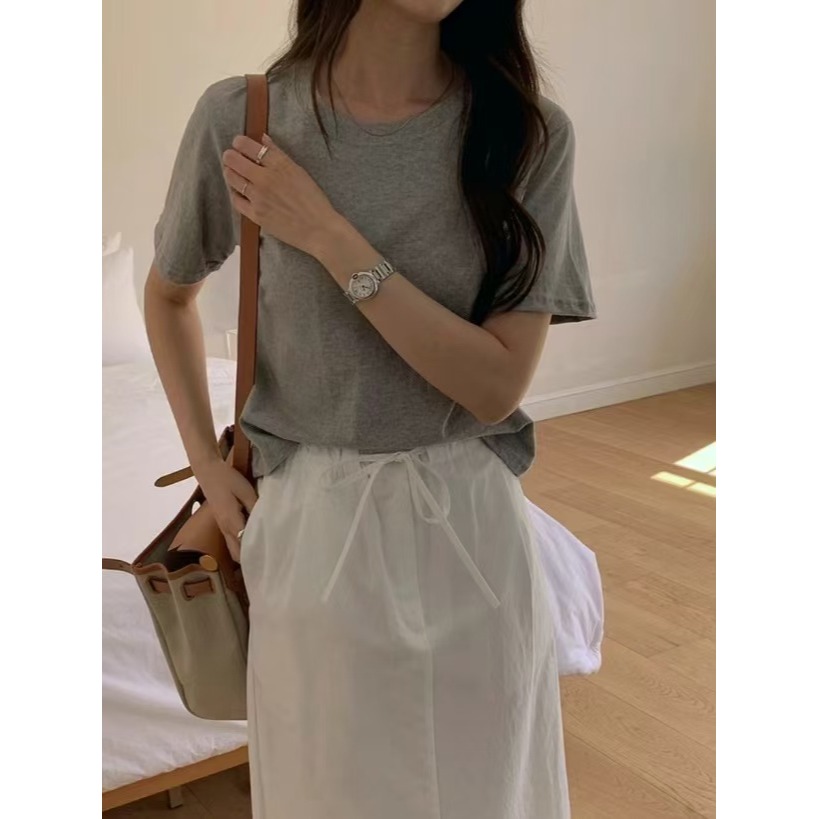 [現貨 24H] VENUSY｜正韓🇰🇷 - 純棉透氣舒適☀ 韓國女裝｜純棉正肩純色T恤 韓國T恤-細節圖7