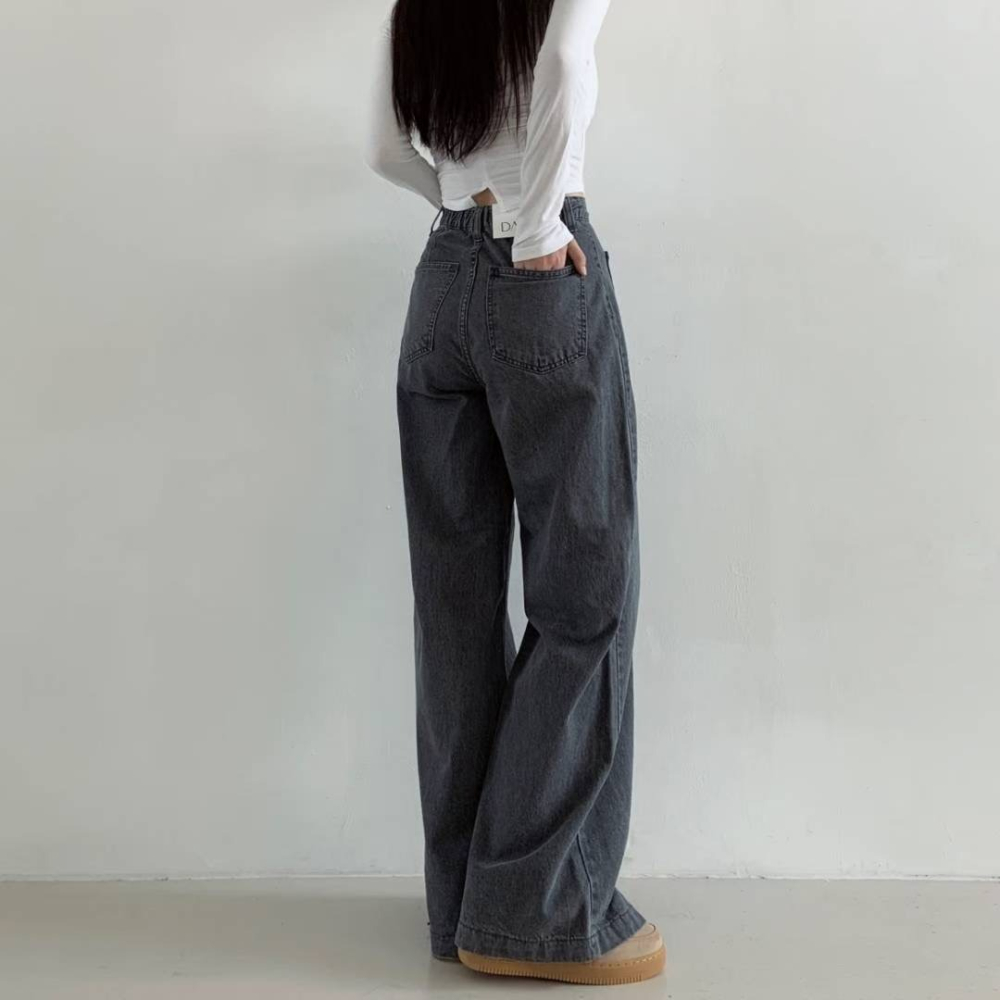 【韓網熱銷4萬件】ᴠɴ｜正韓🇰🇷 - 純棉舒適親膚☀ 韓國女裝｜純棉寬鬆高腰六角牛仔褲 韓國牛仔褲-細節圖4