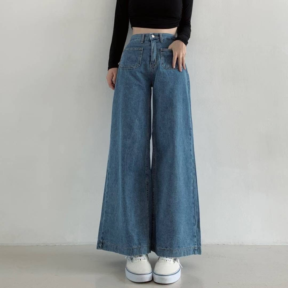 【韓網熱銷4萬件】ᴠɴ｜正韓🇰🇷 - 純棉舒適親膚☀ 韓國女裝｜純棉寬鬆高腰六角牛仔褲 韓國牛仔褲-細節圖7