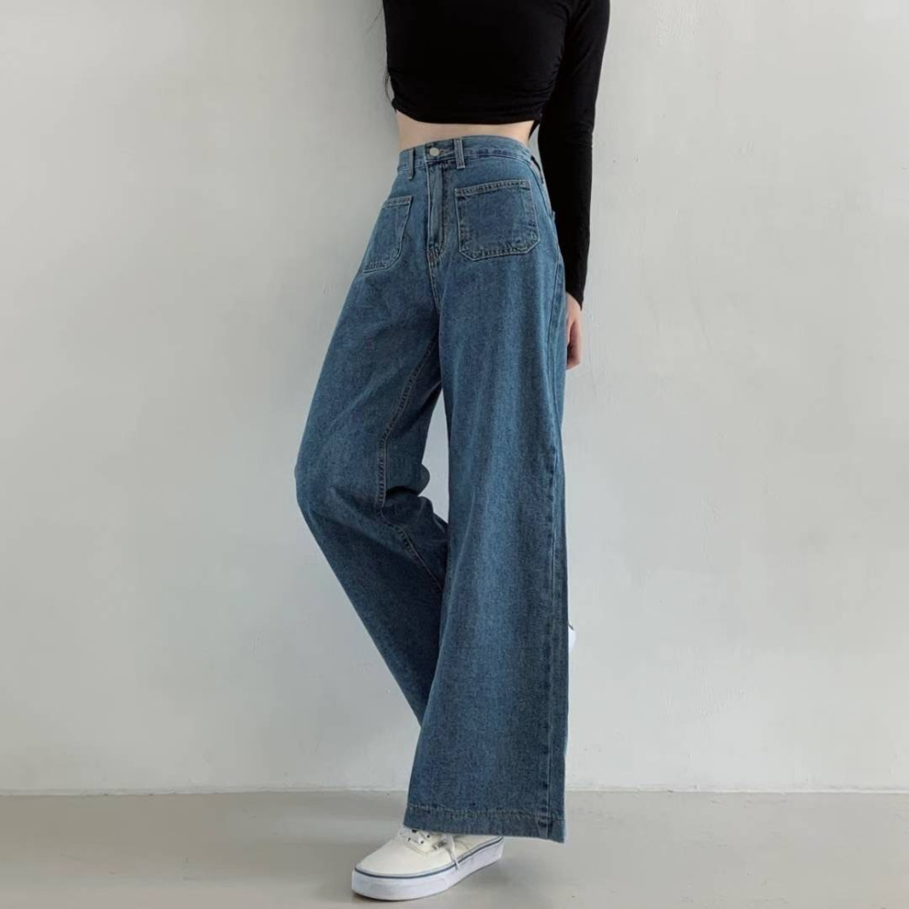【韓網熱銷4萬件】ᴠɴ｜正韓🇰🇷 - 純棉舒適親膚☀ 韓國女裝｜純棉寬鬆高腰六角牛仔褲 韓國牛仔褲-細節圖8