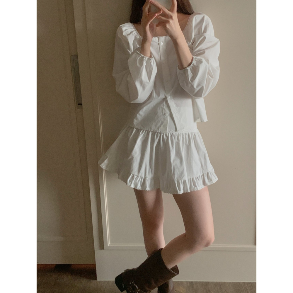 【𝟷𝟶𝟶%棉】方領設計 甜美氣質．ᴠɴ｜正韓🇰🇷 - 韓國女裝｜純棉蕾絲襯衫 韓國襯衫-細節圖4