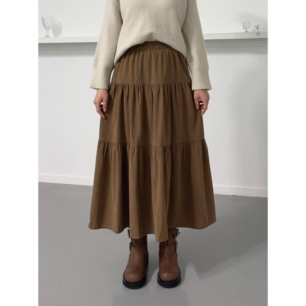 【秋冬質感】溫柔層次感．ᴠɴ｜正韓🇰🇷 - 韓國女裝｜燈芯絨蛋糕長裙-細節圖4