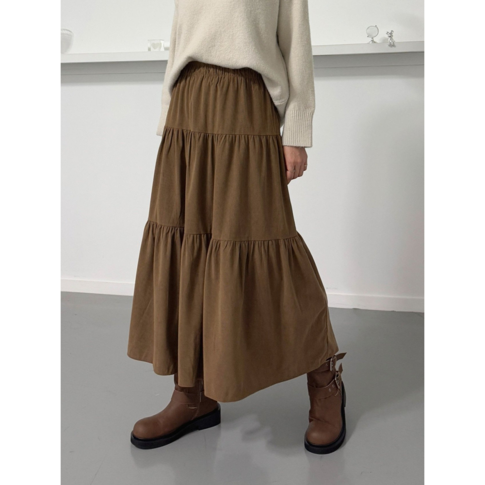 【秋冬質感】溫柔層次感．ᴠɴ｜正韓🇰🇷 - 韓國女裝｜燈芯絨蛋糕長裙-細節圖5