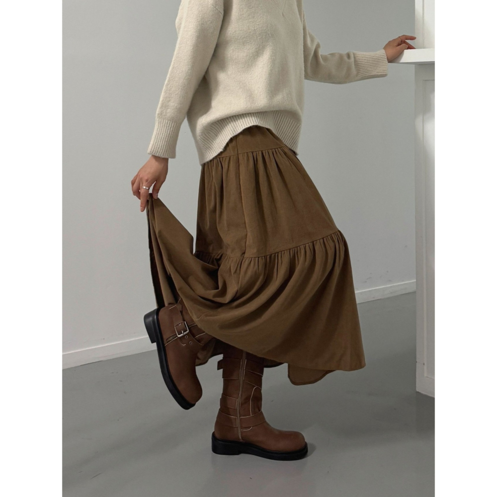 【秋冬質感】溫柔層次感．ᴠɴ｜正韓🇰🇷 - 韓國女裝｜燈芯絨蛋糕長裙-細節圖10