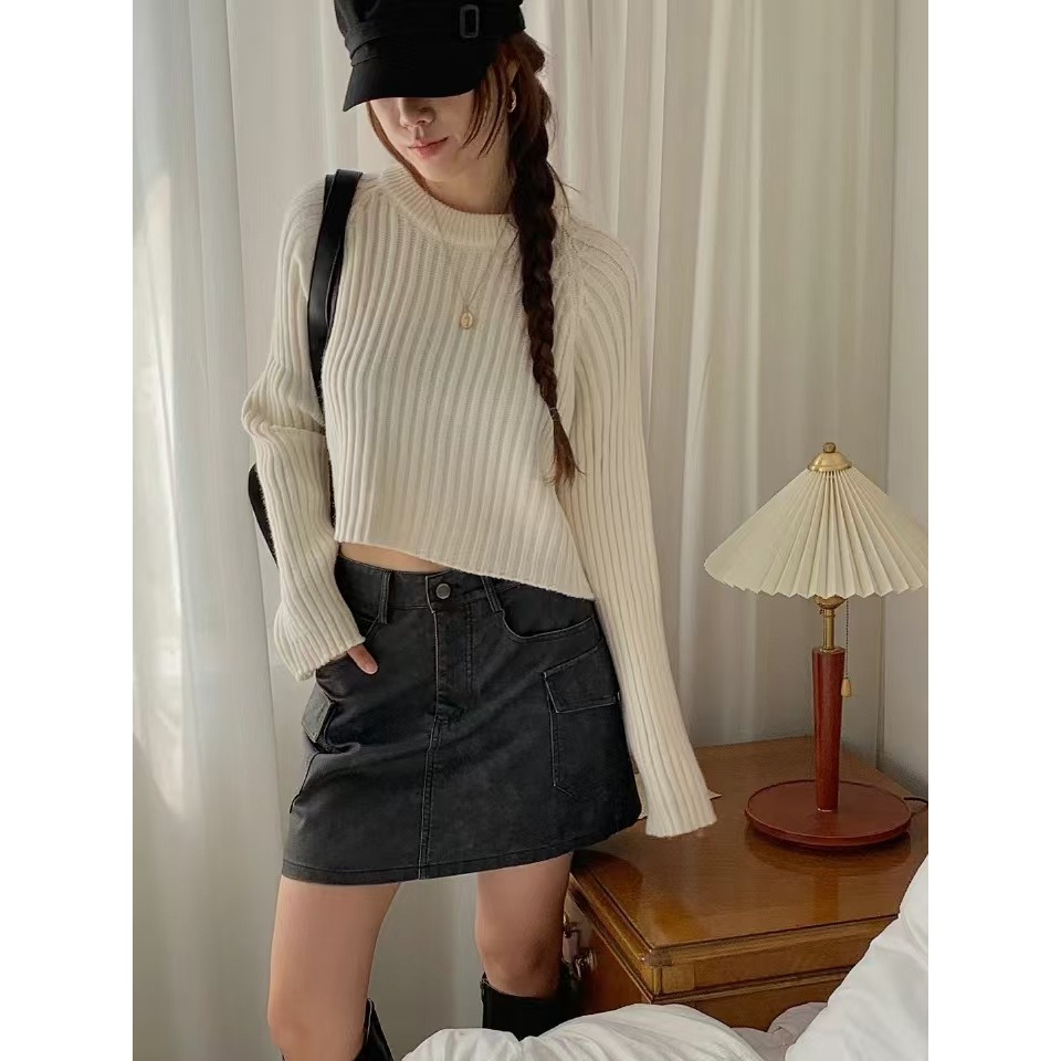 VENUSY｜正韓🇰🇷 - 百搭單品✔ 韓國女裝｜針織圓領羅紋短版毛衣-細節圖4