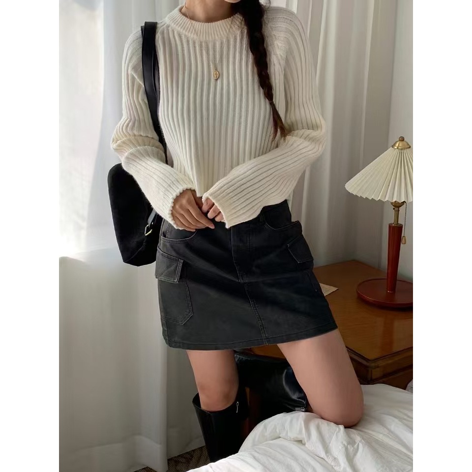 VENUSY｜正韓🇰🇷 - 百搭單品✔ 韓國女裝｜針織圓領羅紋短版毛衣-細節圖5