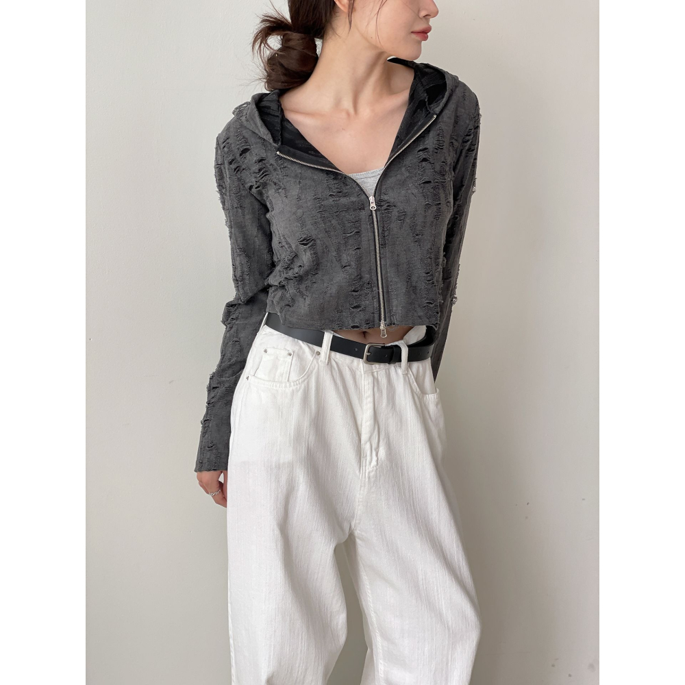 VENUSY｜正韓🇰🇷 - 韓國女裝｜破損連帽外套-細節圖8