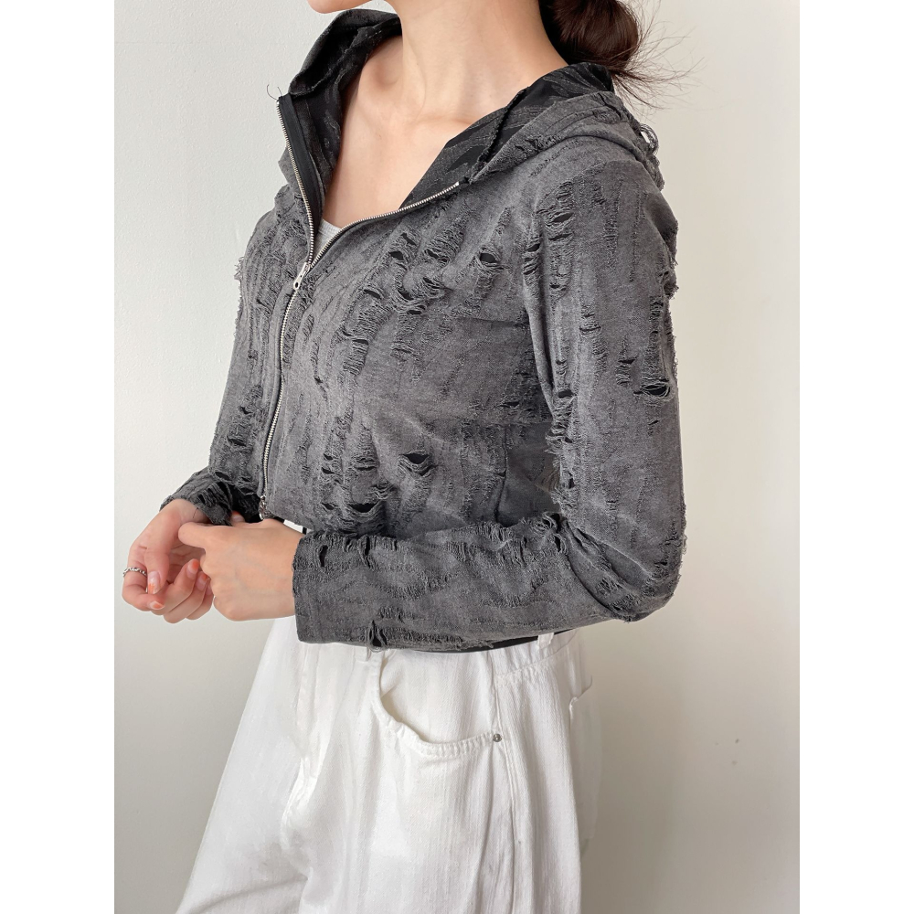 VENUSY｜正韓🇰🇷 - 韓國女裝｜破損連帽外套-細節圖10