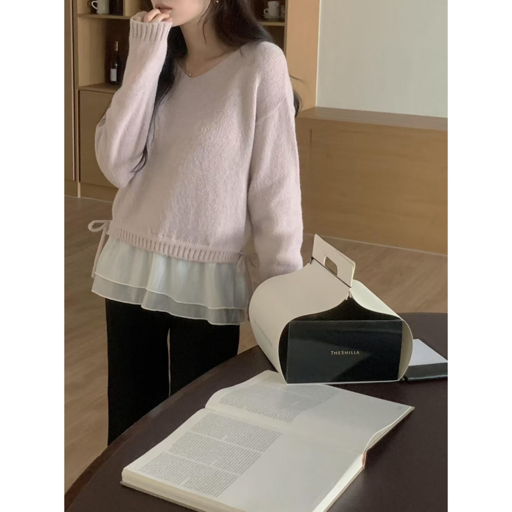 VENUSY｜正韓🇰🇷 - 羊駝毛親膚柔軟☀ 韓國女裝｜v領羊駝毛針織衫-細節圖5