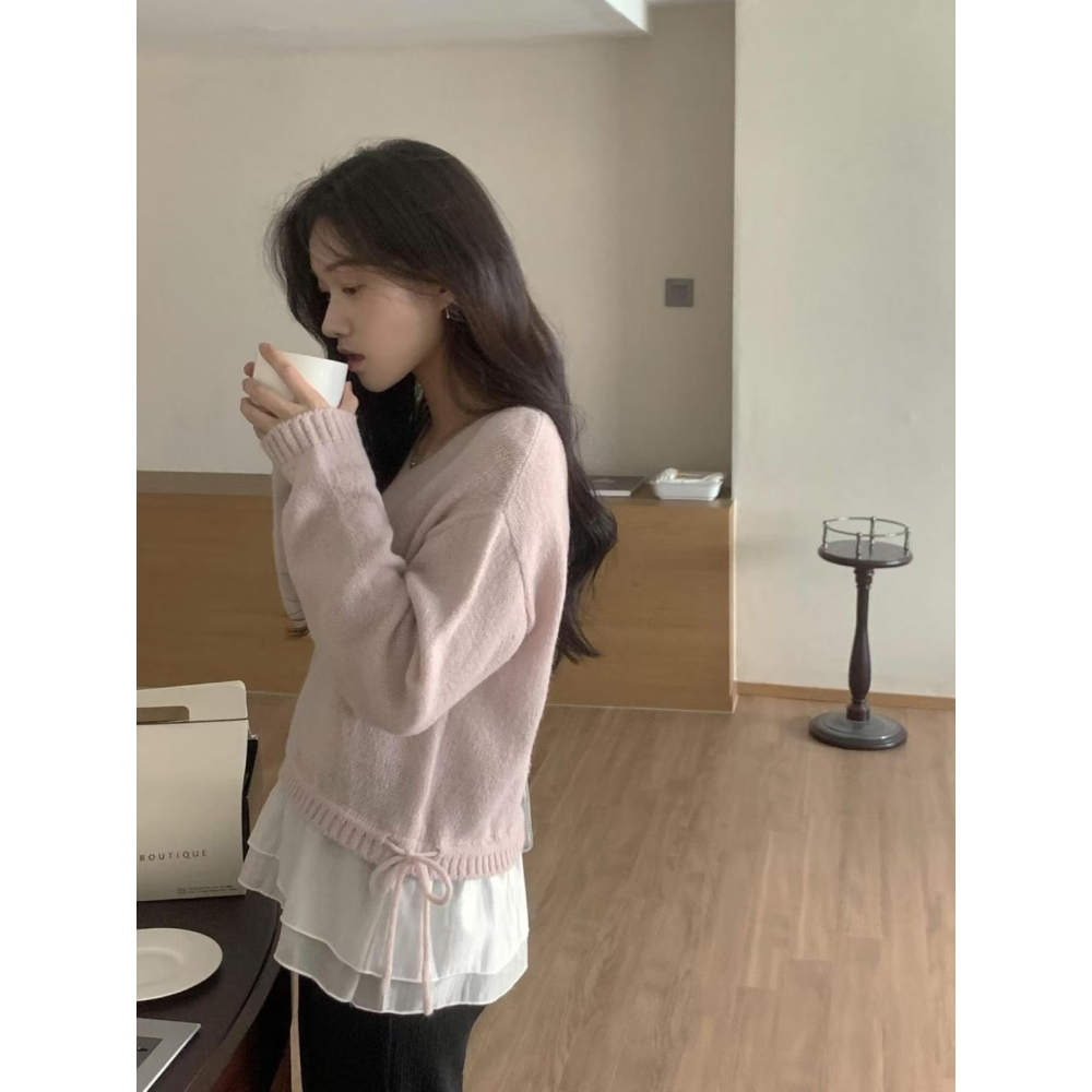 VENUSY｜正韓🇰🇷 - 羊駝毛親膚柔軟☀ 韓國女裝｜v領羊駝毛針織衫-細節圖6