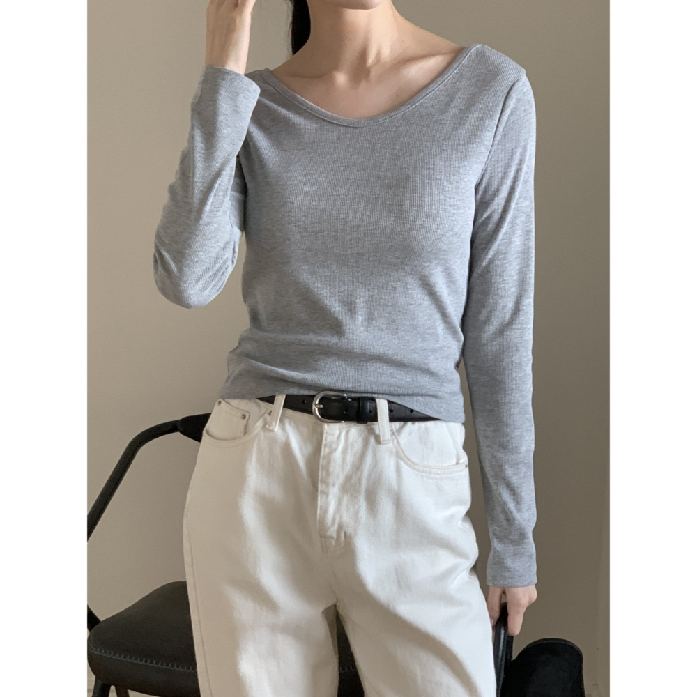 VENUSY｜正韓🇰🇷 - 修身百搭✓ 韓國女裝｜V領長袖T恤 韓國T恤-細節圖7