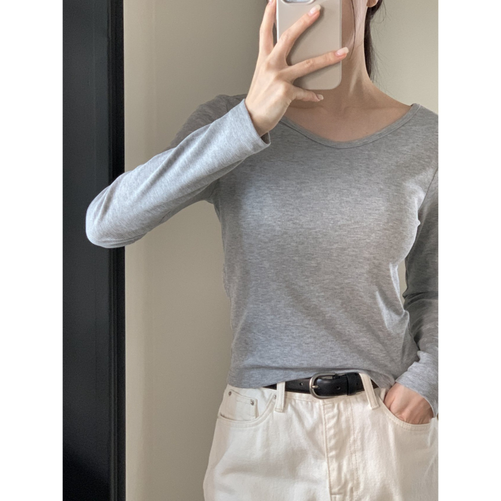 VENUSY｜正韓🇰🇷 - 修身百搭✓ 韓國女裝｜V領長袖T恤 韓國T恤-細節圖8