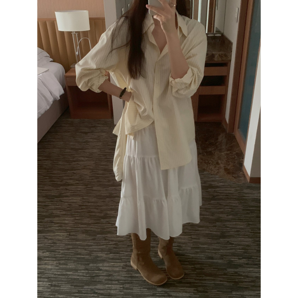 【𝟷𝟶𝟶%棉】VENUSY｜正韓🇰🇷 - 文青氣質☻ 韓國女裝｜層次純棉中長裙-細節圖2