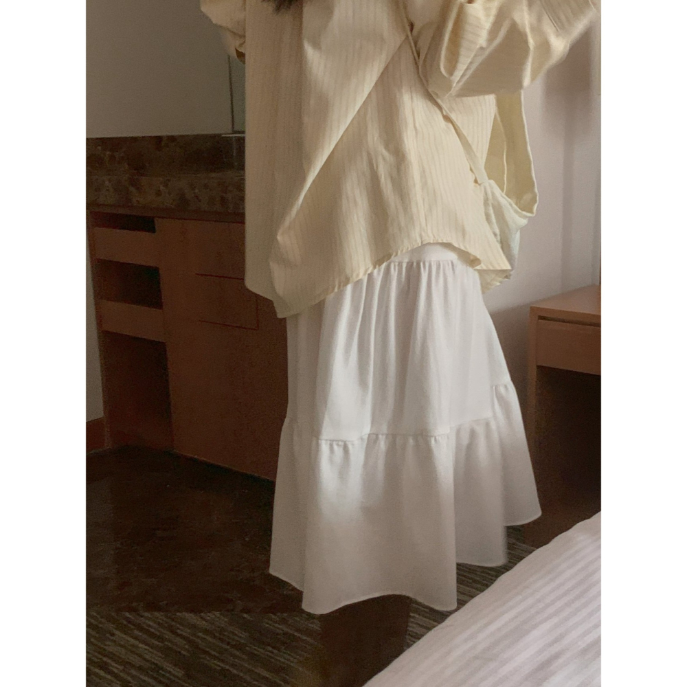 【𝟷𝟶𝟶%棉】VENUSY｜正韓🇰🇷 - 文青氣質☻ 韓國女裝｜層次純棉中長裙-細節圖4