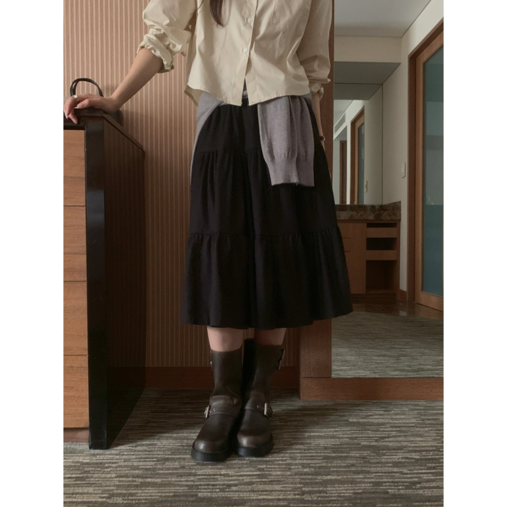 【𝟷𝟶𝟶%棉】VENUSY｜正韓🇰🇷 - 文青氣質☻ 韓國女裝｜層次純棉中長裙-細節圖7