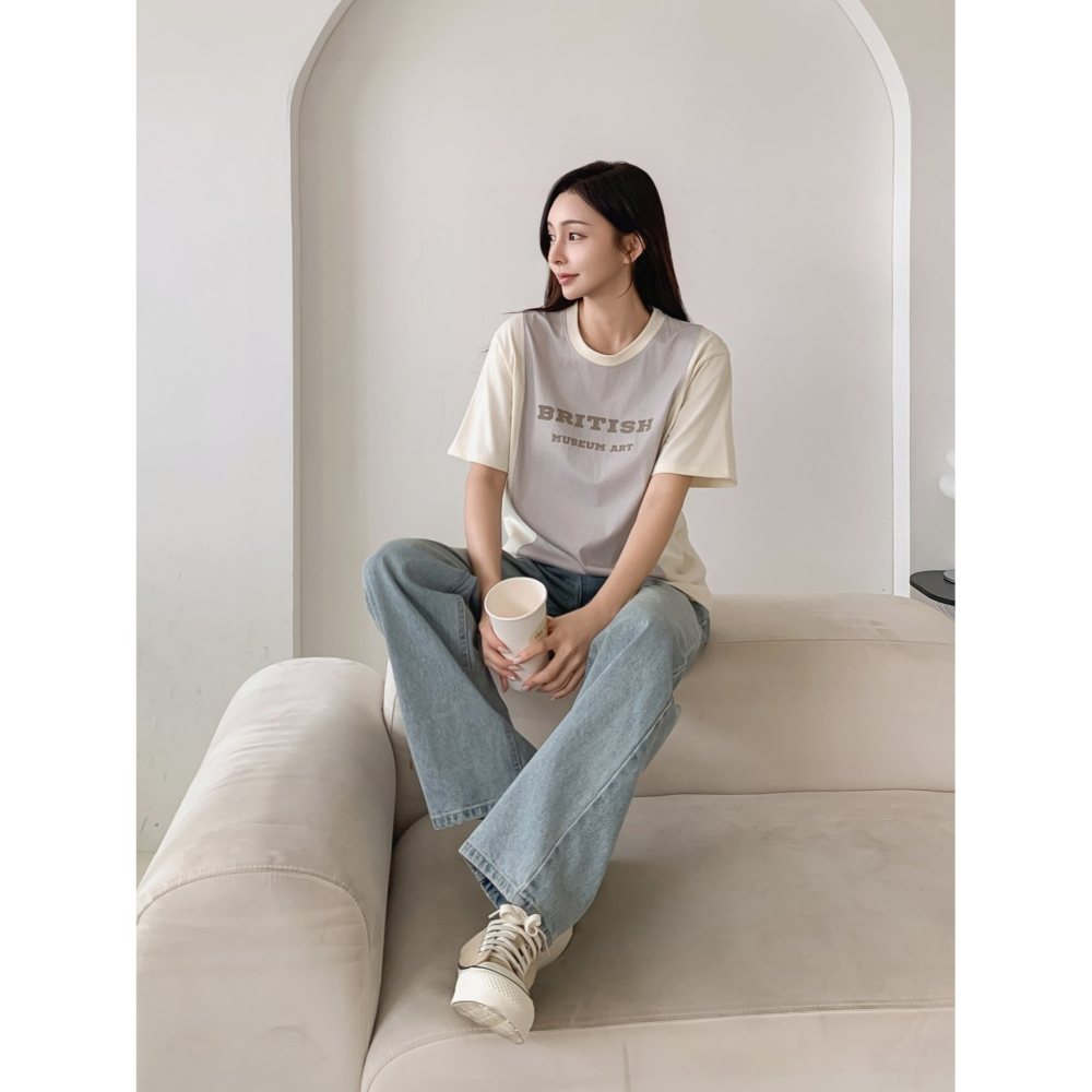 VENUSY｜正韓🇰🇷 - 𝟷𝟶𝟶%棉☀ 韓國女裝｜純棉拼色T恤 韓國T恤-細節圖2