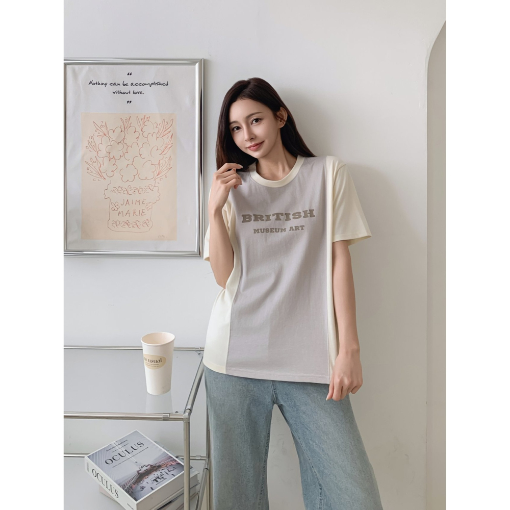 VENUSY｜正韓🇰🇷 - 𝟷𝟶𝟶%棉☀ 韓國女裝｜純棉拼色T恤 韓國T恤-細節圖3