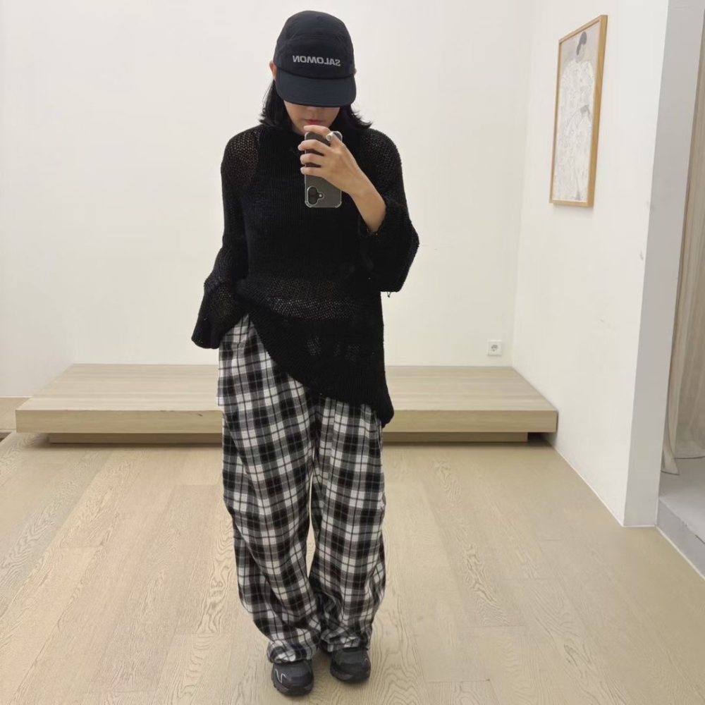 VENUSY｜正韓🇰🇷 - 韓國女裝｜寬鬆格紋街頭休閒褲-細節圖2