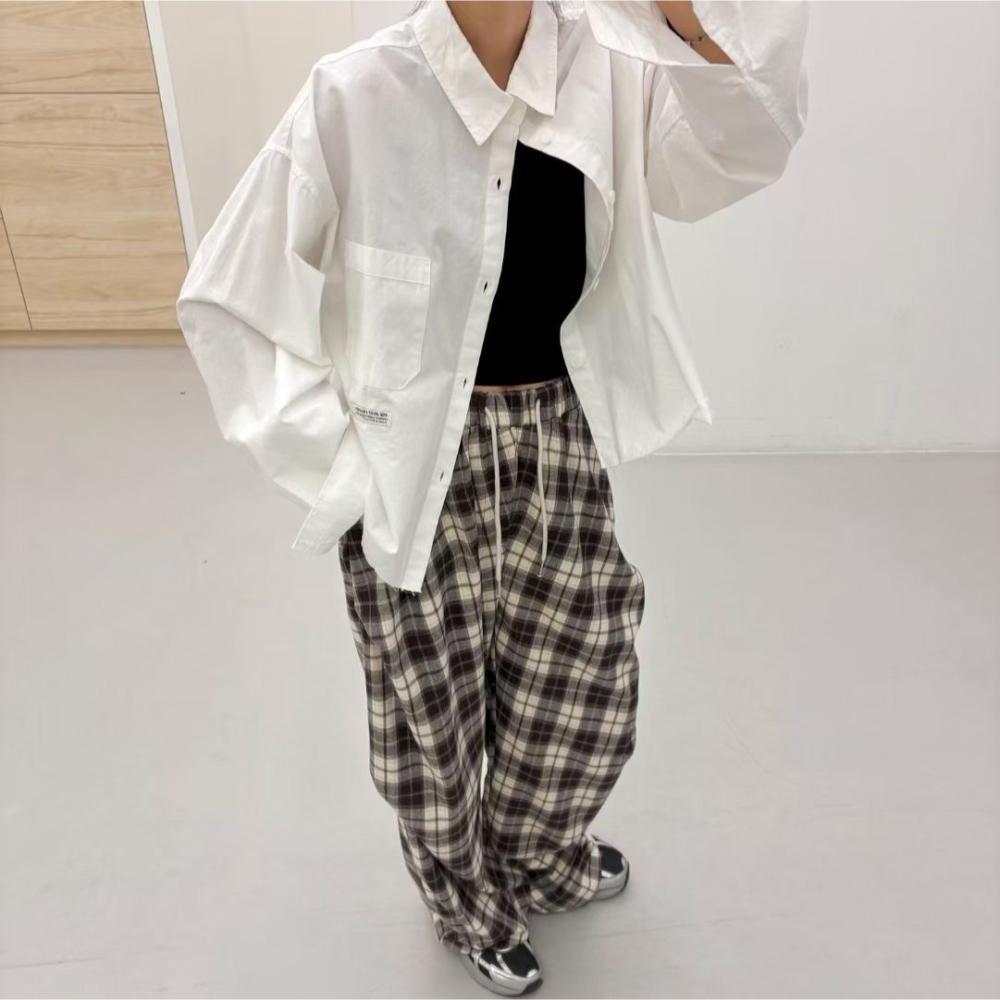 VENUSY｜正韓🇰🇷 - 韓國女裝｜寬鬆格紋街頭休閒褲-細節圖6