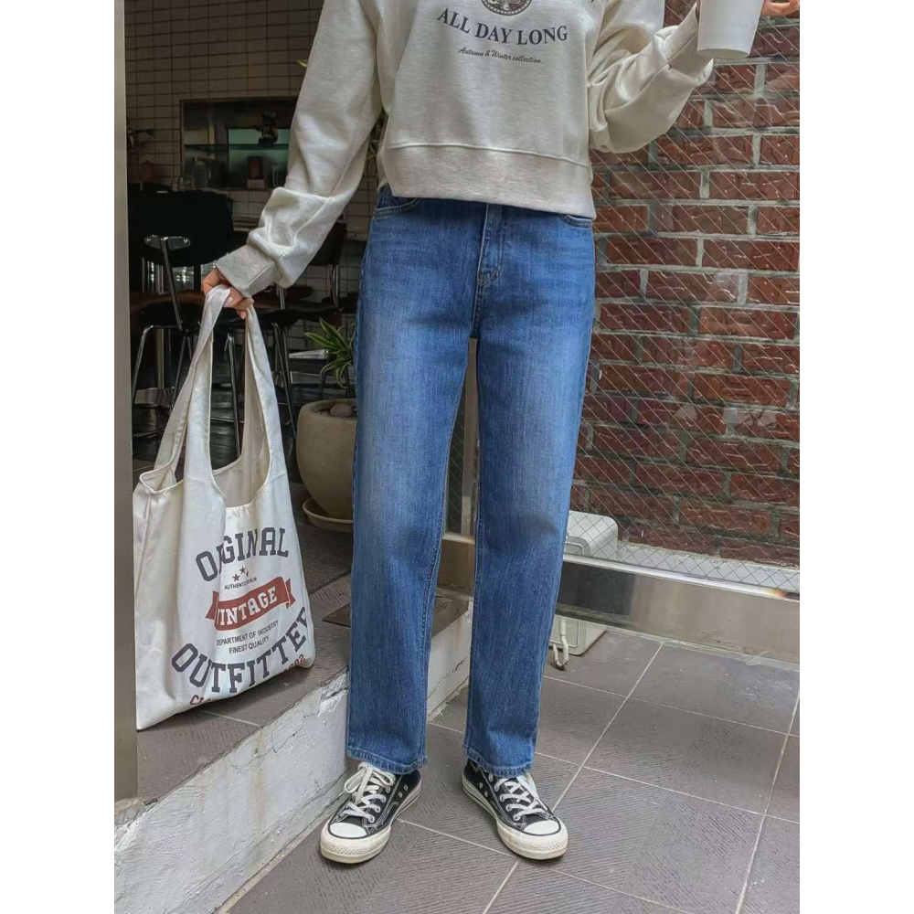 VENUSY｜正韓🇰🇷 - 𝟫𝟪%棉 舒適長腿✓ 韓國女裝｜微彈力直筒窄管牛仔褲 韓國牛仔褲-細節圖3