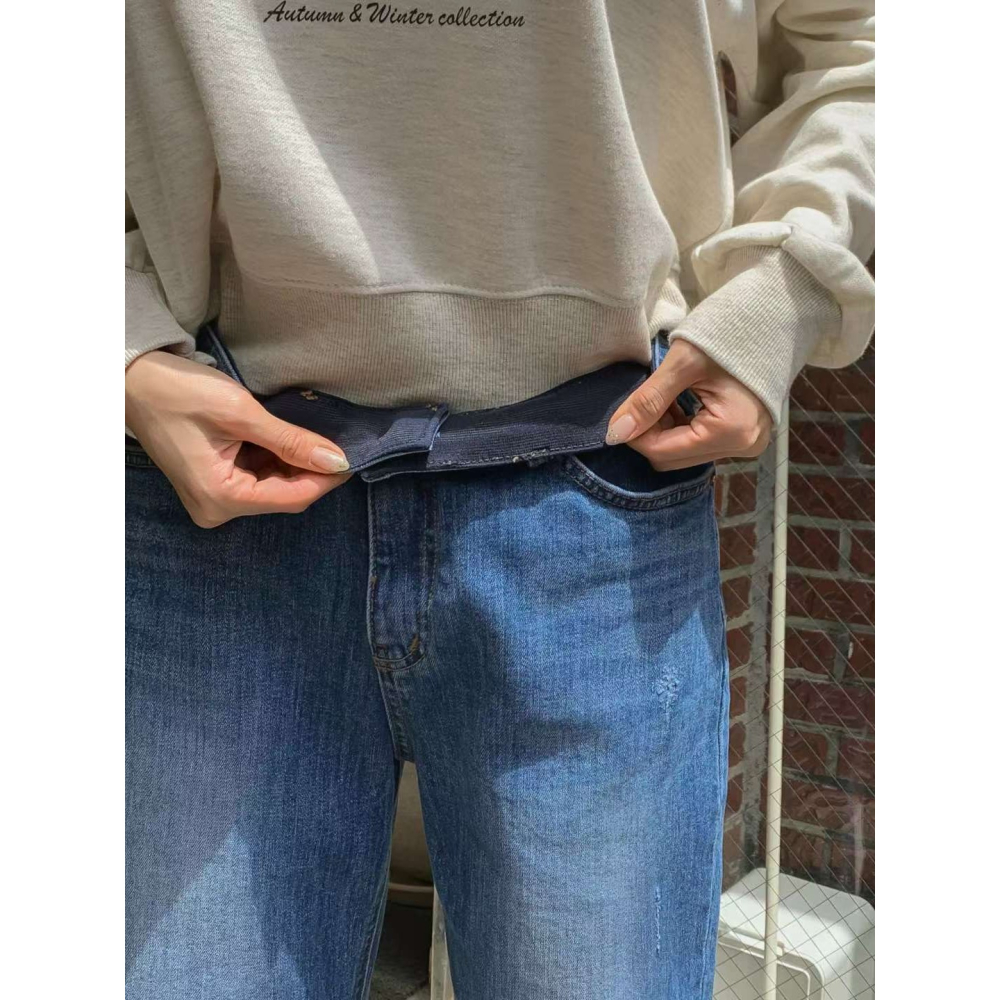 VENUSY｜正韓🇰🇷 - 𝟫𝟪%棉 舒適長腿✓ 韓國女裝｜微彈力直筒窄管牛仔褲 韓國牛仔褲-細節圖4