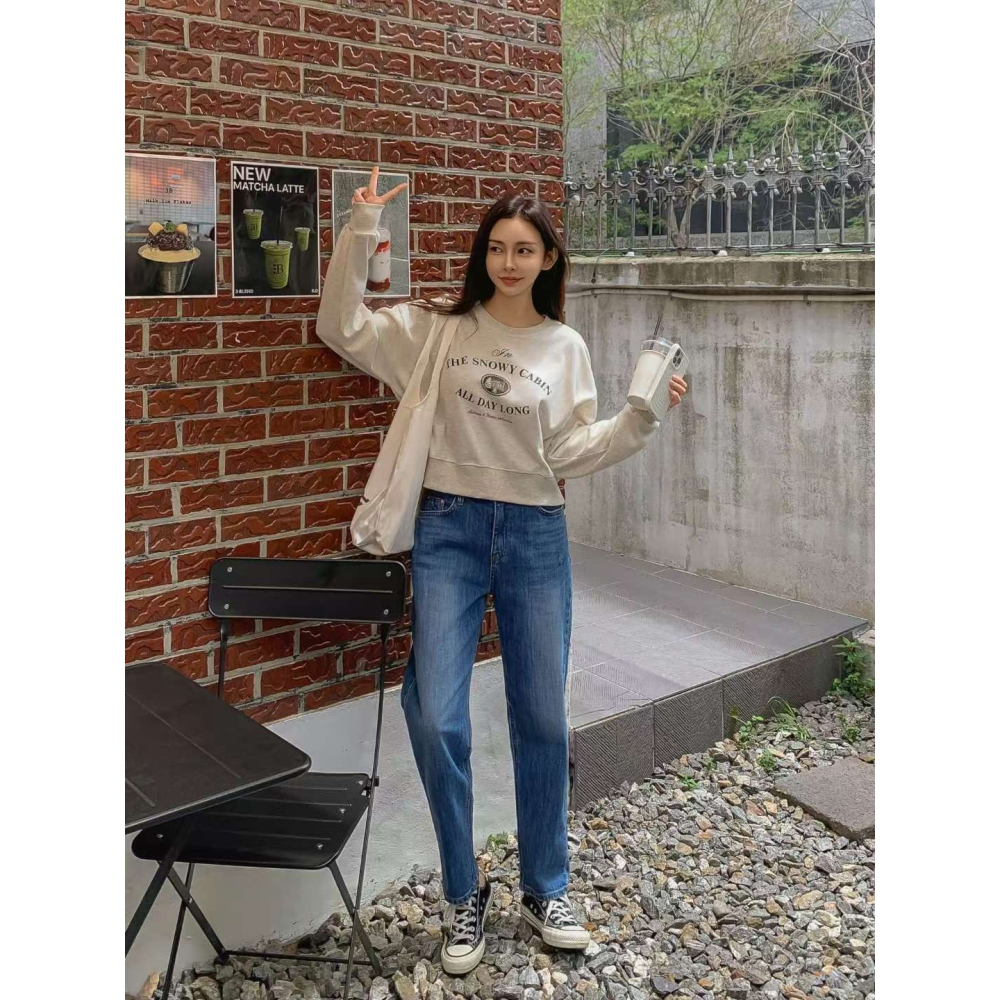 VENUSY｜正韓🇰🇷 - 𝟫𝟪%棉 舒適長腿✓ 韓國女裝｜微彈力直筒窄管牛仔褲 韓國牛仔褲-細節圖6