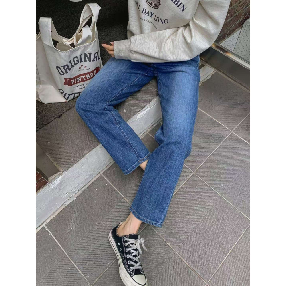 VENUSY｜正韓🇰🇷 - 𝟫𝟪%棉 舒適長腿✓ 韓國女裝｜微彈力直筒窄管牛仔褲 韓國牛仔褲-細節圖7