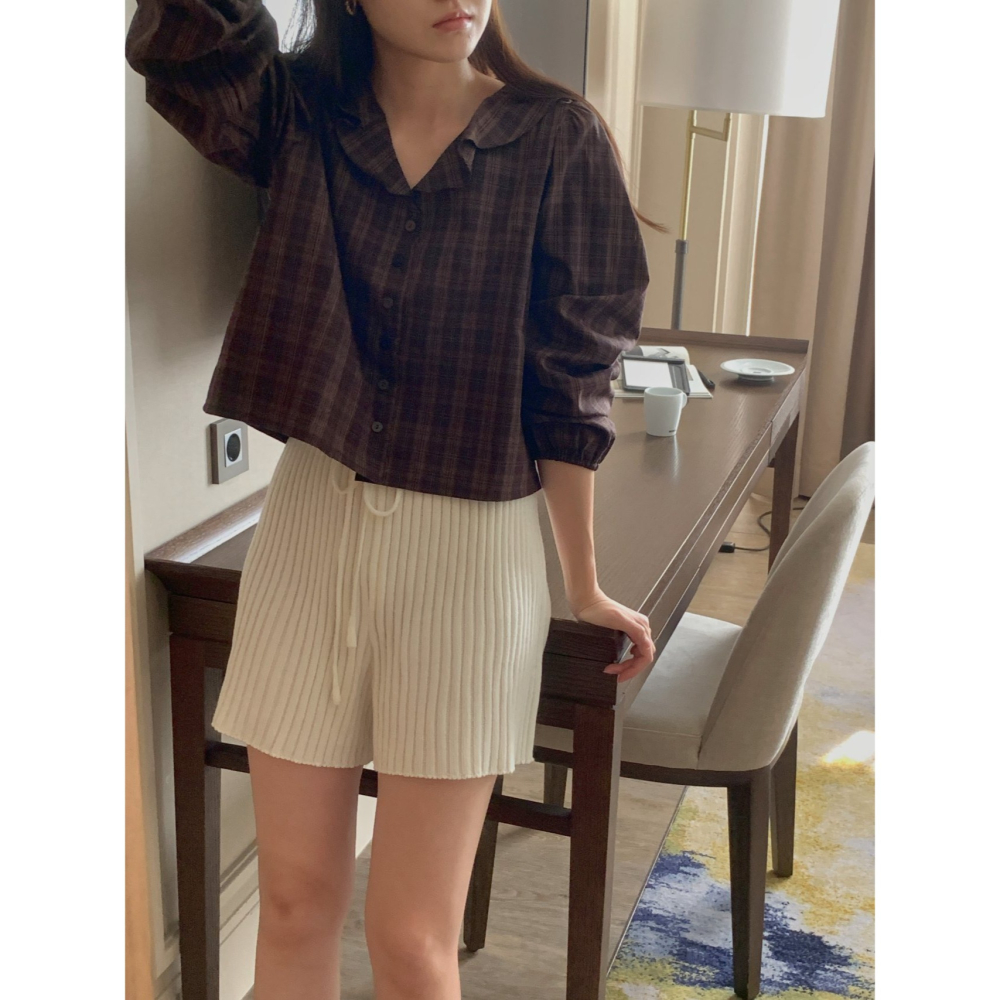 【純棉親膚】格紋襯衫 韓國襯衫．ᴠɴ｜正韓🇰🇷 - 韓國女裝｜復古荷葉領長袖襯衫 韓國襯衫-細節圖3