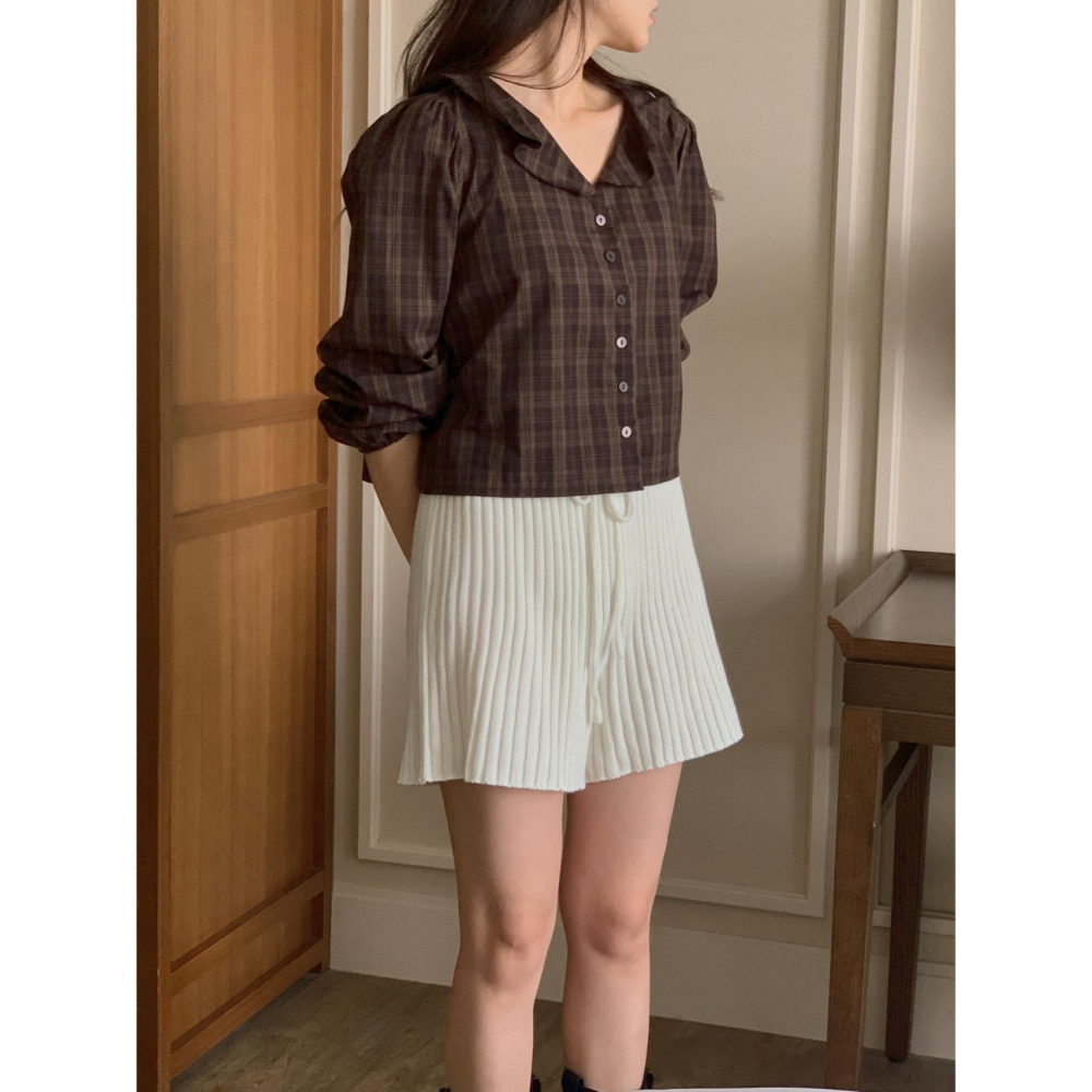 【純棉親膚】格紋襯衫 韓國襯衫．ᴠɴ｜正韓🇰🇷 - 韓國女裝｜復古荷葉領長袖襯衫 韓國襯衫-細節圖7