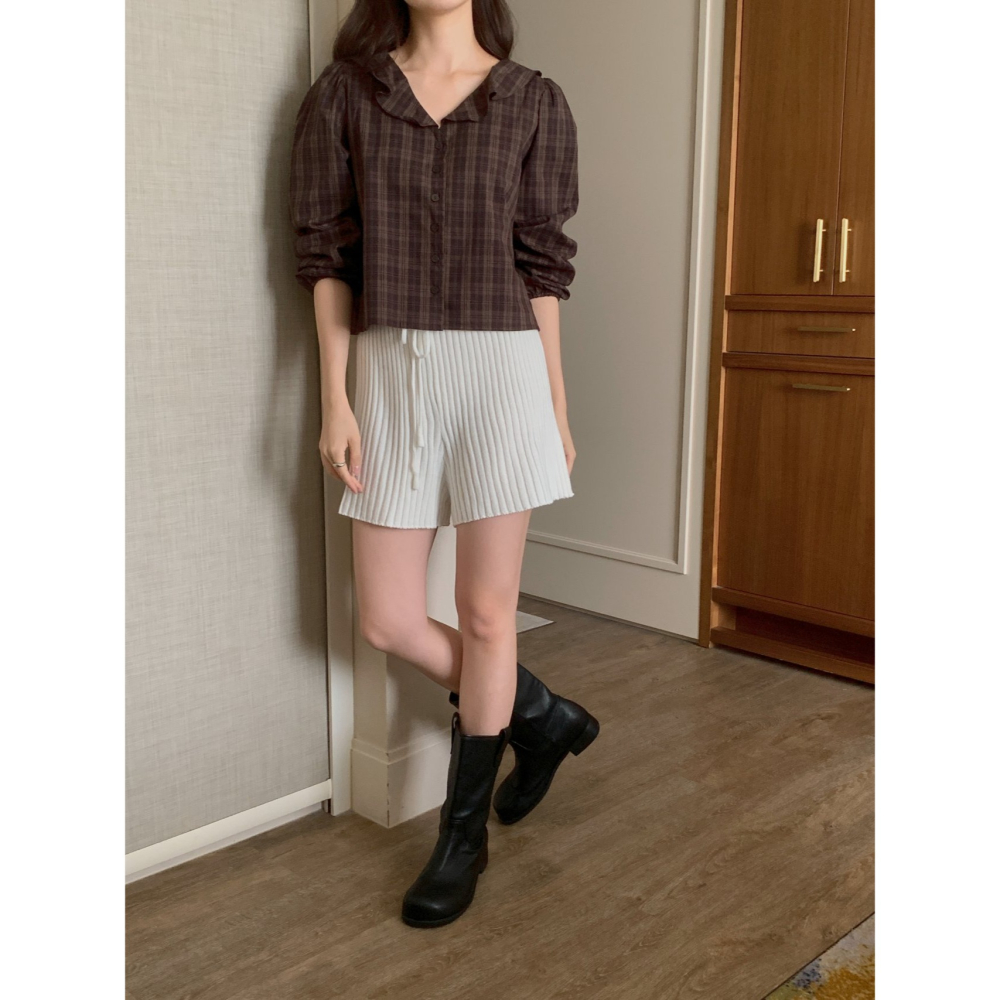 【純棉親膚】格紋襯衫 韓國襯衫．ᴠɴ｜正韓🇰🇷 - 韓國女裝｜復古荷葉領長袖襯衫 韓國襯衫-細節圖9