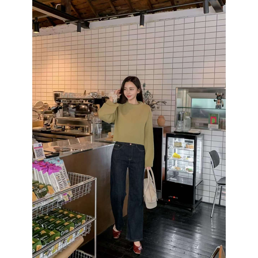 VENUSY｜正韓🇰🇷 - 𝟫𝟪%棉 防褪色✓ 韓國女裝｜深藍直筒彈力牛仔褲 韓國牛仔褲-細節圖2