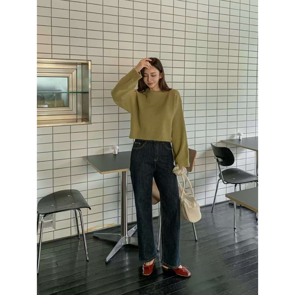 VENUSY｜正韓🇰🇷 - 𝟫𝟪%棉 防褪色✓ 韓國女裝｜深藍直筒彈力牛仔褲 韓國牛仔褲-細節圖3