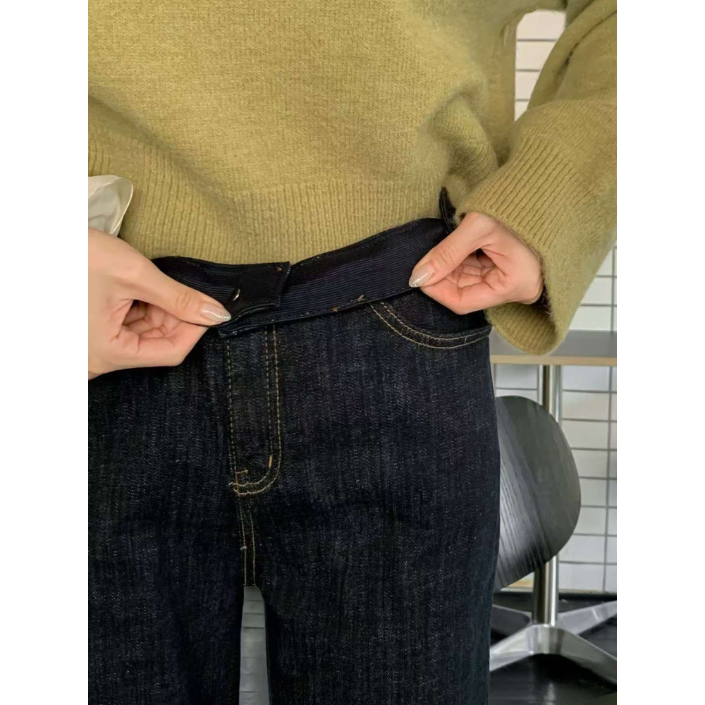 VENUSY｜正韓🇰🇷 - 𝟫𝟪%棉 防褪色✓ 韓國女裝｜深藍直筒彈力牛仔褲 韓國牛仔褲-細節圖5