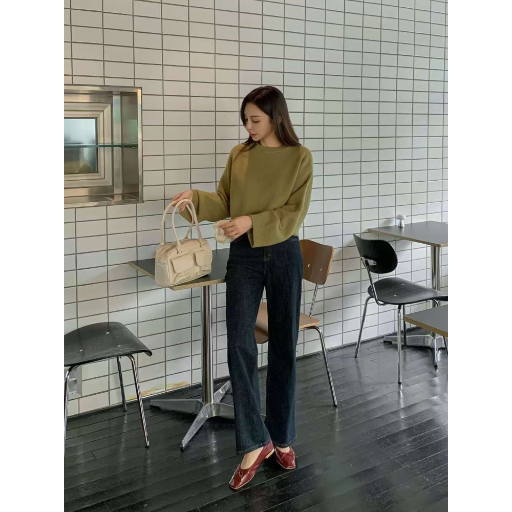 VENUSY｜正韓🇰🇷 - 𝟫𝟪%棉 防褪色✓ 韓國女裝｜深藍直筒彈力牛仔褲 韓國牛仔褲-細節圖7