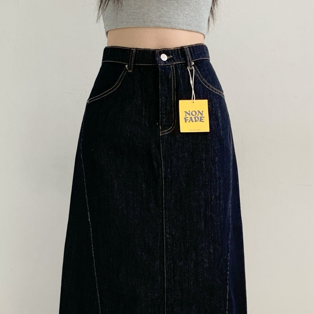 【不褪色】ᴠɴ｜正韓🇰🇷 - 純棉舒適親膚☀ 韓國女裝｜純棉寬鬆隧道斜切超長牛仔裙-細節圖10