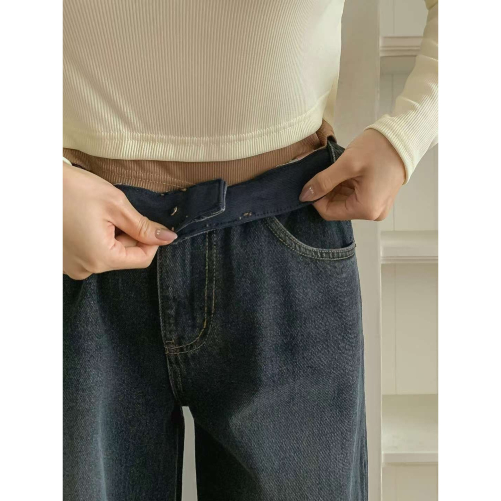 VENUSY｜正韓🇰🇷 - 純棉舒適親膚☀ 韓國女裝｜純棉翻邊設計寬版牛仔褲 韓國牛仔褲-細節圖5