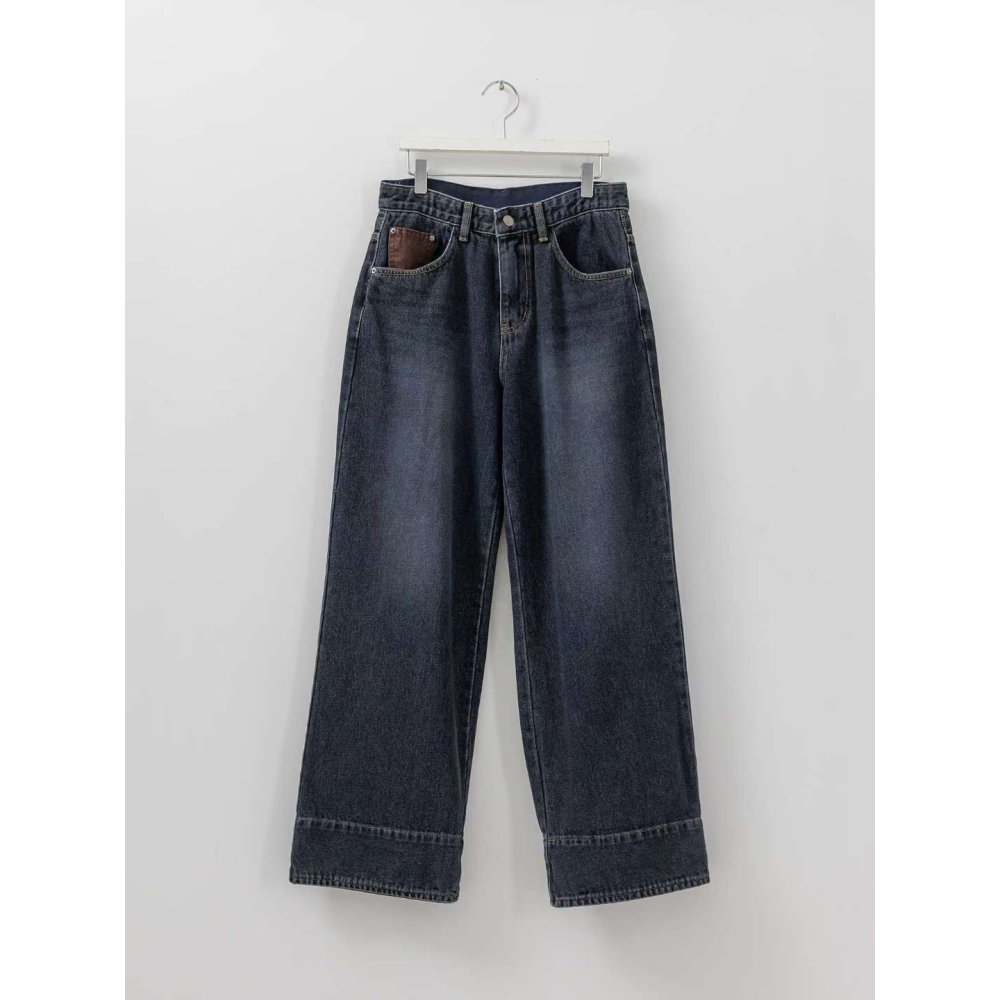 VENUSY｜正韓🇰🇷 - 純棉舒適親膚☀ 韓國女裝｜純棉翻邊設計寬版牛仔褲 韓國牛仔褲-細節圖10