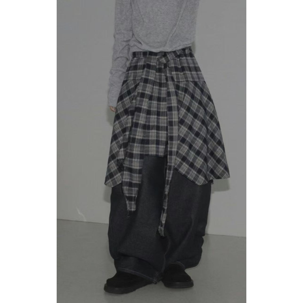 VENUSY｜正韓🇰🇷 - 韓國女裝｜不對稱蝴蝶結格子短裙-細節圖3